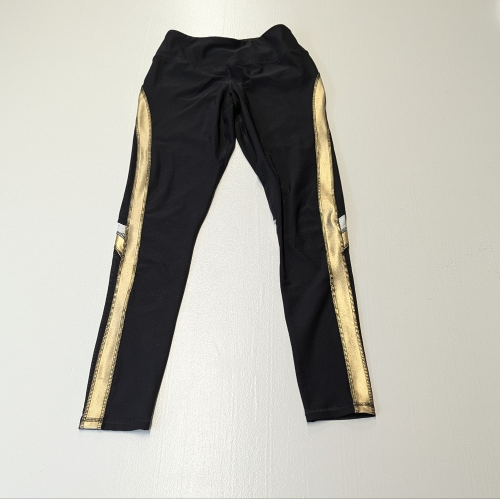 X by Gottex Black and Gold Leggings, Size Small